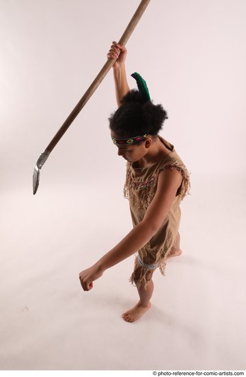 Woman Young Average Black Fighting with spear Standing poses Casual