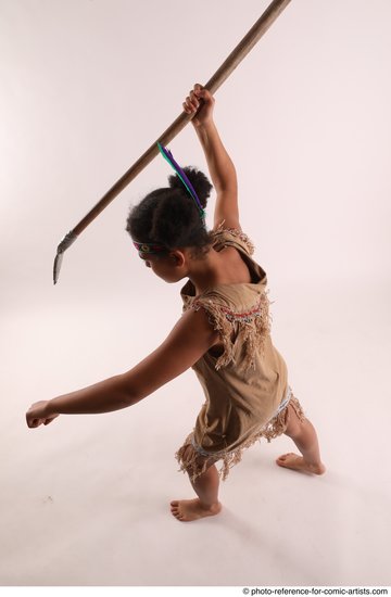 Woman Young Average Black Fighting with spear Standing poses Casual