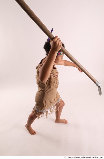 Woman Young Average Black Fighting with spear Standing poses Casual