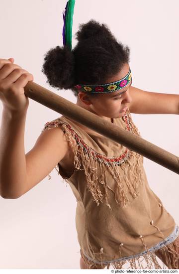 Woman Young Average Black Fighting with spear Standing poses Casual