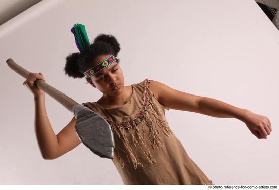 Woman Young Average Black Fighting with spear Standing poses Casual