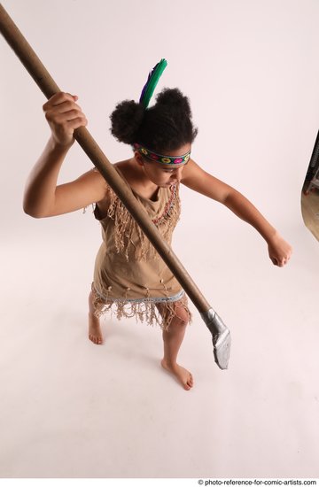 Woman Young Average Black Fighting with spear Standing poses Casual