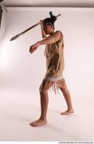 Woman Young Average Black Fighting with spear Standing poses Casual