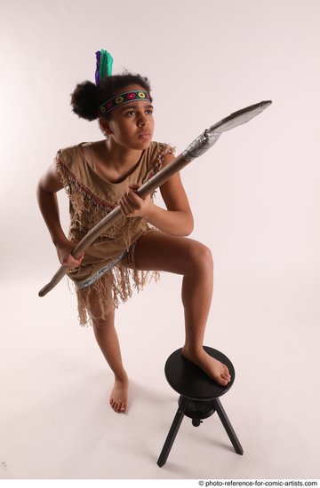 Woman Young Average Black Fighting with spear Standing poses Casual