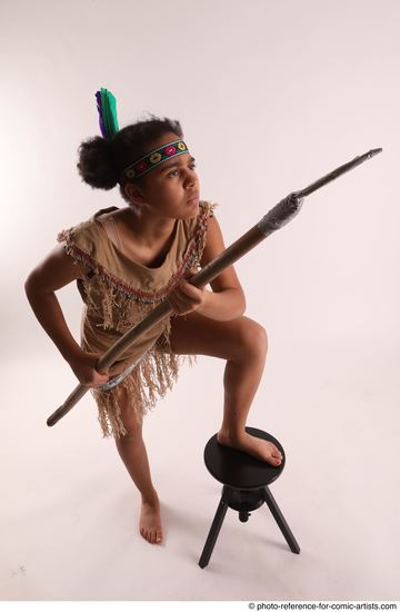 Woman Young Average Black Fighting with spear Standing poses Casual