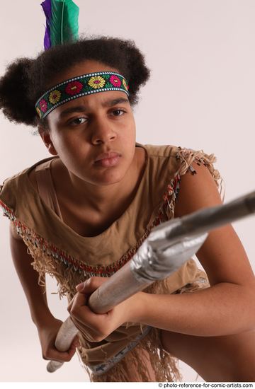 Woman Young Average Black Fighting with spear Standing poses Casual