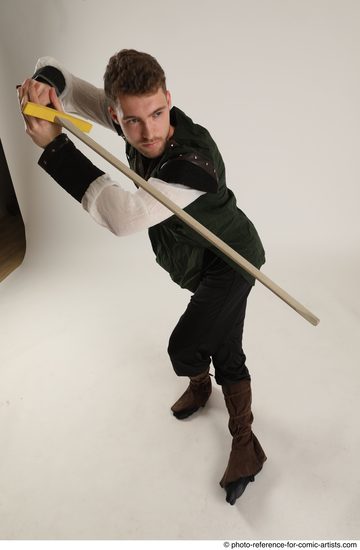 Man Adult Athletic White Fighting with sword Standing poses Casual