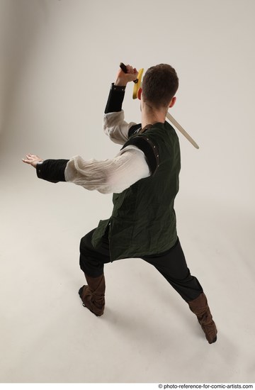 Man Adult Athletic White Fighting with sword Standing poses Casual