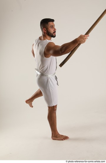 Man Adult Muscular White Fighting with spear Standing poses Casual