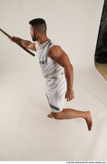 Man Adult Muscular White Fighting with spear Standing poses Casual