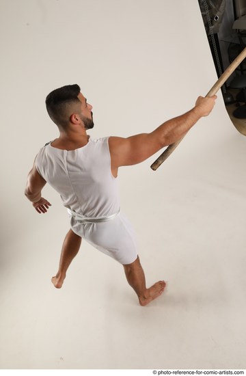 Man Adult Muscular White Fighting with spear Standing poses Casual