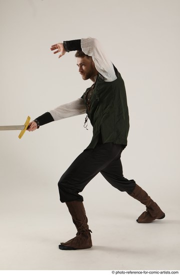 Man Adult Athletic White Fighting with sword Standing poses Casual