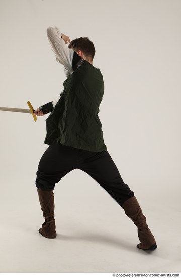 Man Adult Athletic White Fighting with sword Standing poses Casual