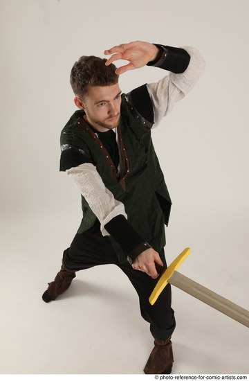 Man Adult Athletic White Fighting with sword Standing poses Casual