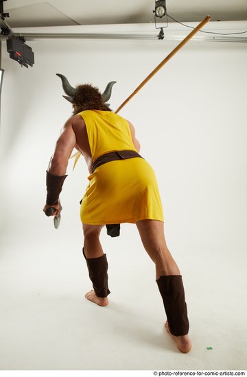 Man Adult Athletic White Fighting with spear Standing poses Coat