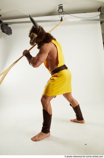 Man Adult Average Fighting with spear Standing poses Casual