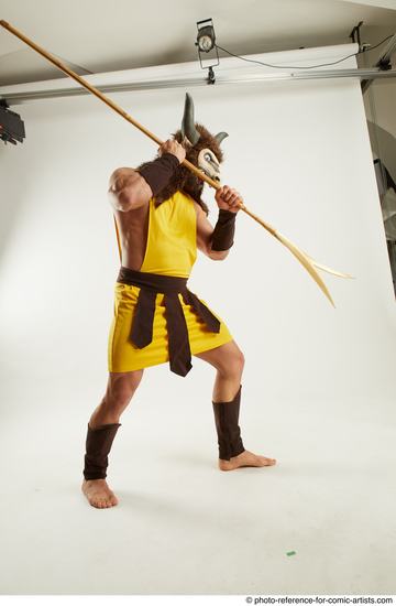 Man Adult Average Fighting with spear Standing poses Casual