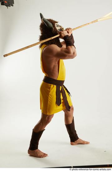 Man Adult Average White Fighting with spear Standing poses Casual