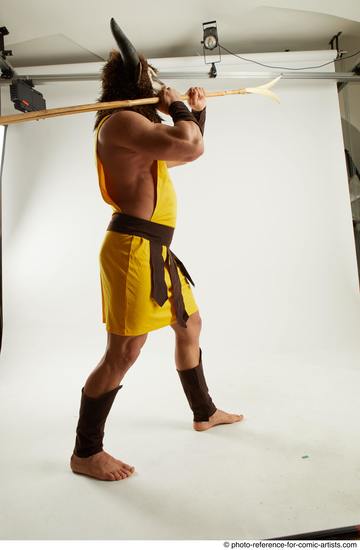 Man Adult Average White Fighting with spear Standing poses Casual