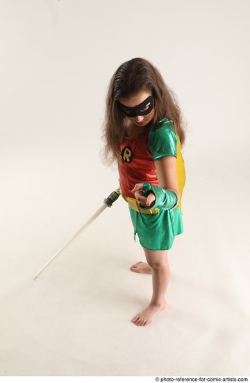 Woman Young Average White Fighting with sword Standing poses Casual