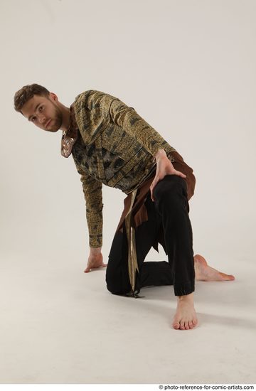 Man Adult Athletic White Kneeling poses Casual Dance