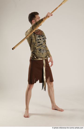 Man Adult Athletic White Fighting with spear Standing poses Casual