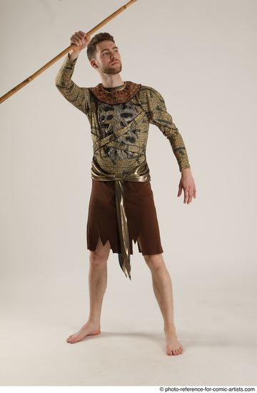 Man Adult Athletic White Fighting with spear Standing poses Casual