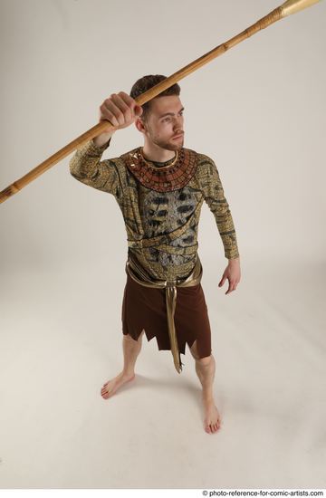 Man Adult Athletic White Fighting with spear Standing poses Casual