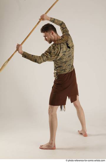 Man Adult Athletic White Fighting with spear Standing poses Casual