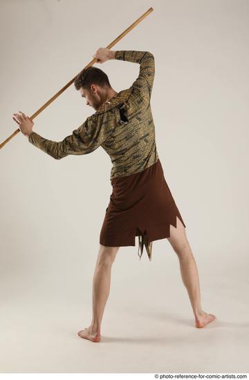 Man Adult Athletic White Fighting with spear Standing poses Casual