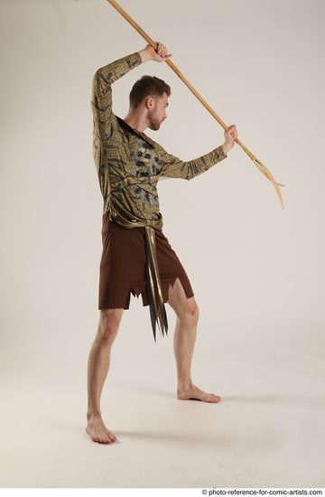 Man Adult Athletic White Fighting with spear Standing poses Casual