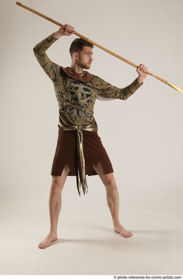 Man Adult Athletic White Fighting with spear Standing poses Casual