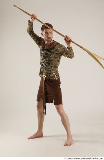 Man Adult Athletic White Fighting with spear Standing poses Casual