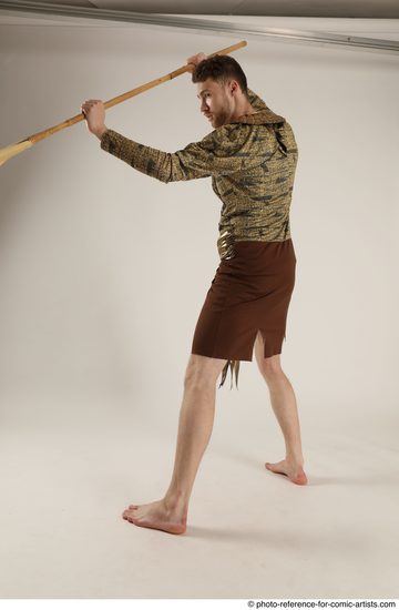 Man Adult Athletic White Fighting with spear Standing poses Casual