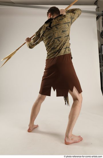 Man Adult Athletic White Fighting with spear Standing poses Casual