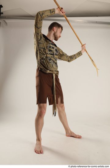 Man Adult Athletic White Fighting with spear Standing poses Casual