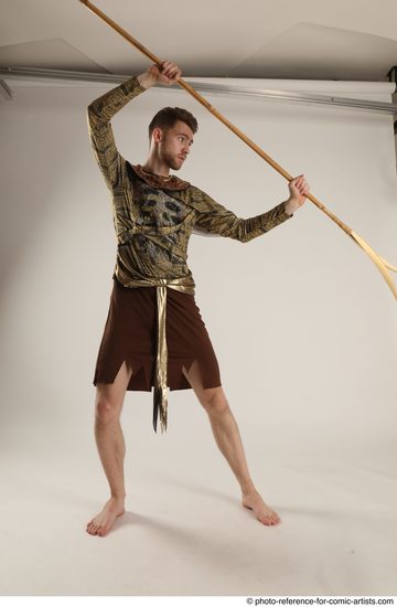 Man Adult Athletic White Fighting with spear Standing poses Casual