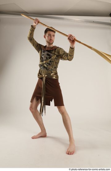 Man Adult Athletic White Fighting with spear Standing poses Casual