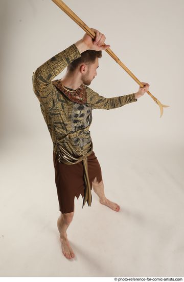 Man Adult Athletic White Fighting with spear Standing poses Casual