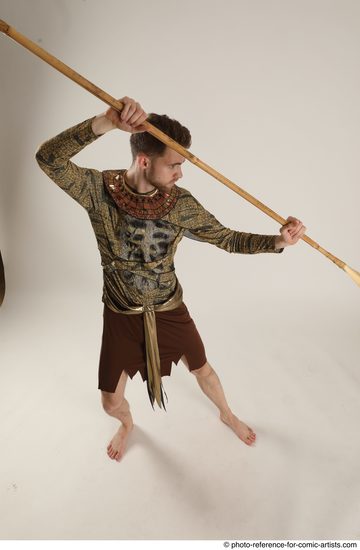 Man Adult Athletic White Fighting with spear Standing poses Casual