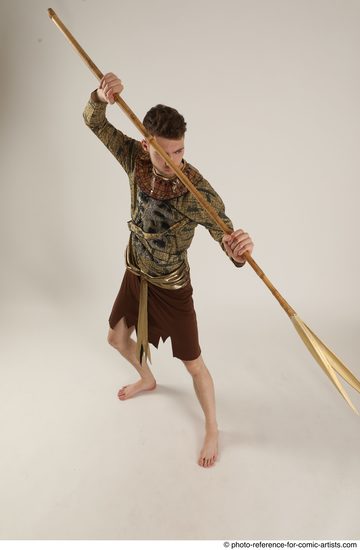 Man Adult Athletic White Fighting with spear Standing poses Casual