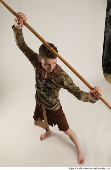 Man Adult Athletic White Fighting with spear Standing poses Casual