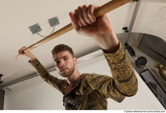 Man Adult Athletic White Fighting with spear Standing poses Casual