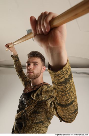 Man Adult Athletic White Fighting with spear Standing poses Casual