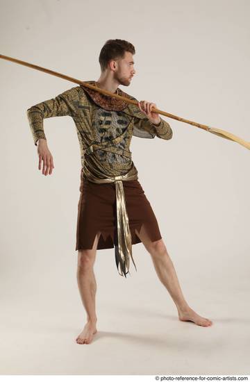 Man Adult Athletic White Fighting with spear Standing poses Casual