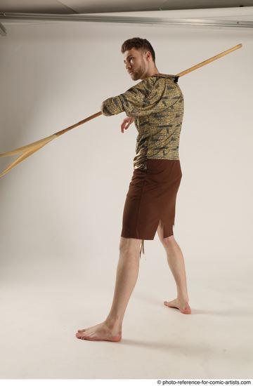 Man Adult Athletic White Fighting with spear Standing poses Casual