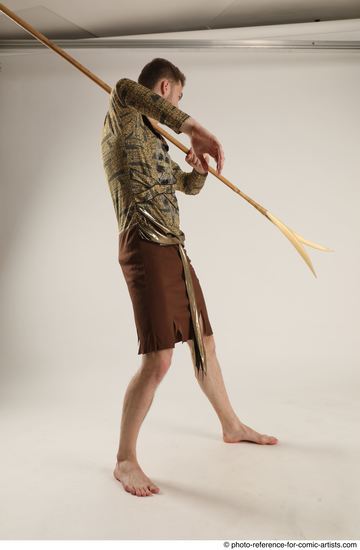 Man Adult Athletic White Fighting with spear Standing poses Casual