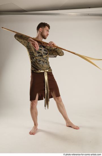 Man Adult Athletic White Fighting with spear Standing poses Casual