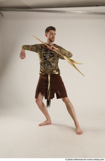 Man Adult Athletic White Fighting with spear Standing poses Casual