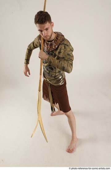 Man Adult Athletic White Fighting with spear Standing poses Casual